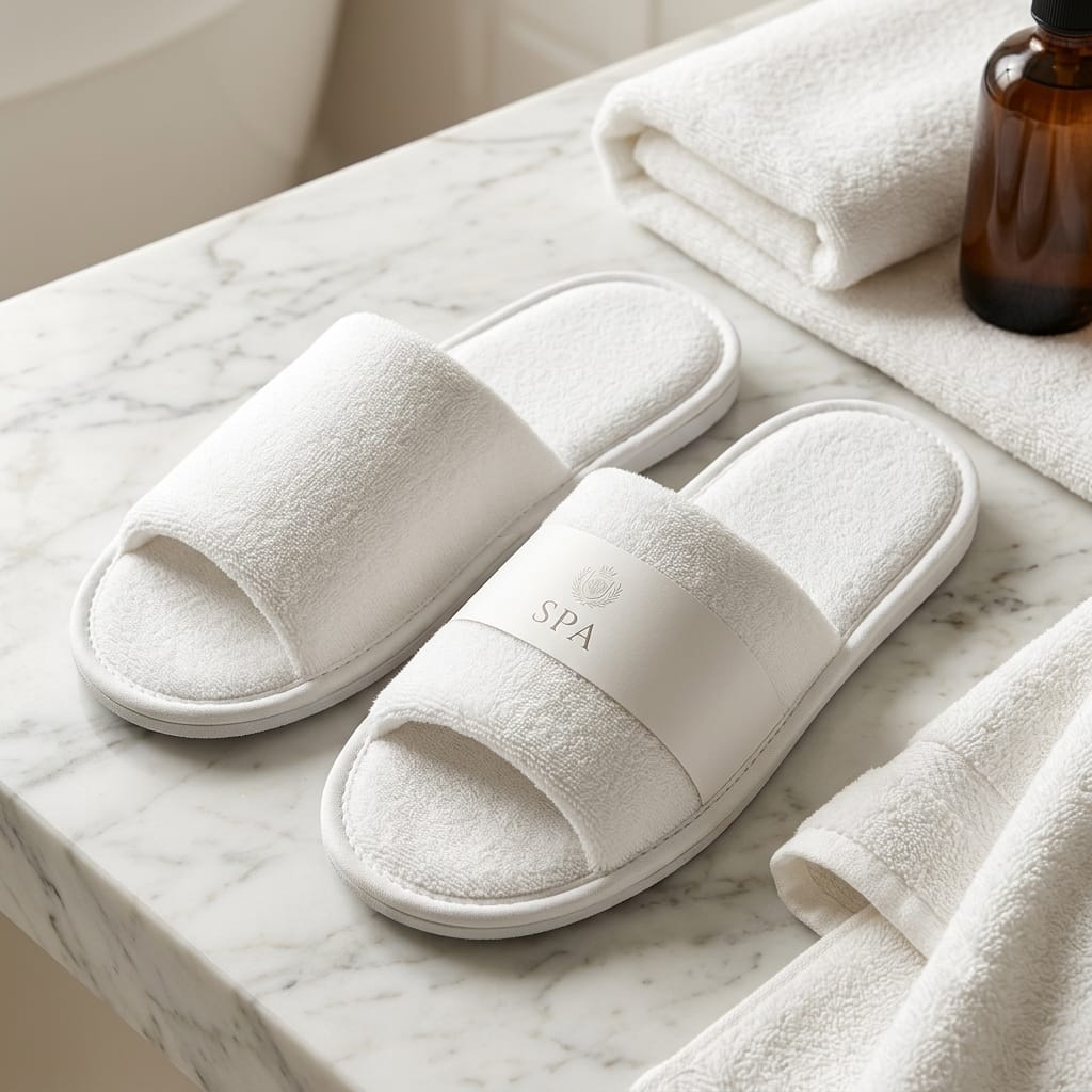 White hotel and spa slippers